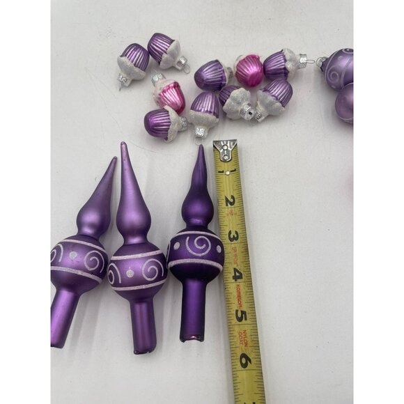 Vintage Purple Pink Glass Ornaments Set Tree Decor Retro Holiday Shiny Brite - Picture 2 of 6